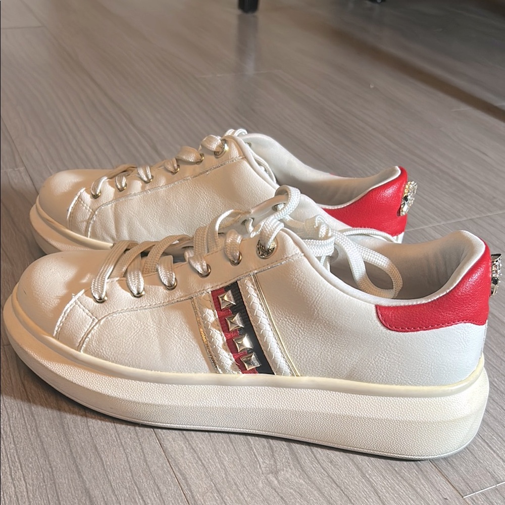 White and Red Chunky Sole Aldo Sneakers, Sz 9 - Picture 1 of 5
